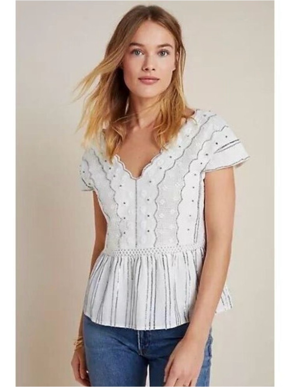New Anthropologie Amalia Lace Beaded Embroidered Blouse